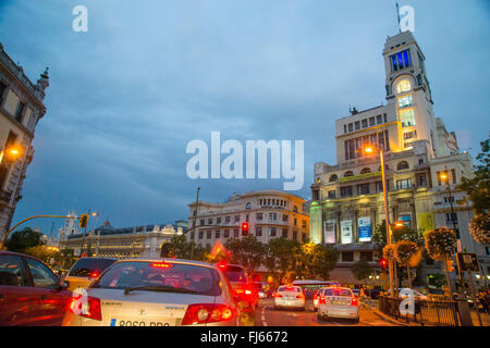 Circulo de Bellas Artes building and Alcala street at nightfall. Madrid, Spain. Stock Photo