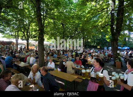 The Hofbraukeller Beergarden. The biggest open air beergarden in Munich, Germany, Muenchen Stock Photo