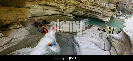 Canyoning in the Maurienne valley, France, Savoie, Bonneval sur Arc Stock Photo