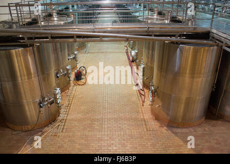 Stainless steel tanks in the modern winery of Marquis de Riscal Rioja,Spain Stock Photo
