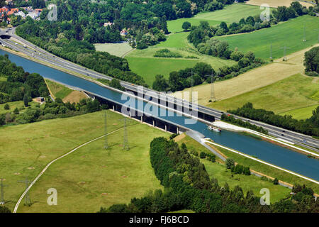 Rhine-Main-Danube Canal and aqueduct near Fuerth, aerial view, Germany, Bavaria, Middle Franconia, Mittelfranken, Fuerth Stock Photo