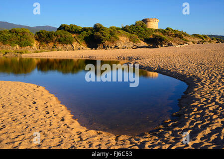 Genoese tower and pond Lac de Capitello near Ajaccio town, south of Corisca island, France, Corsica, Ajaccio Stock Photo