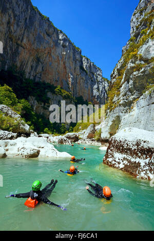 Canyoning in the Verdon Gorge at the place called the Cavaliers, France, Provence, Grand Canyon Du Verdon Stock Photo