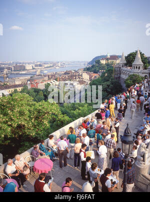 Drinks on terrace of Fisherman's Bastion,(Halászbástya), The Castle District, Buda District, Budapest, Republic of Hungary Stock Photo