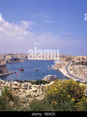 View of Valletta and harbour from Ix-Xatt, Il-Kalkara, Malta Xlokk Region, Republic of Malta Stock Photo