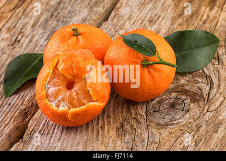 Fresh Tangerines Rustic Background Stock Photo