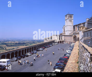 Landscape view of Basilica of Saint Francis of Assisi and Plaza of St. Francis, Assisi, Perugia Province, Umbria Region, Italy Stock Photo
