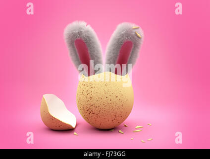 Happy Easter! An easter egg with fluffy rabbit ears poking out! Stock Photo