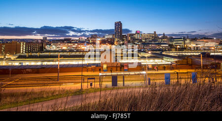 Panoramic view of Sheffield city center and the train station. Stock Photo