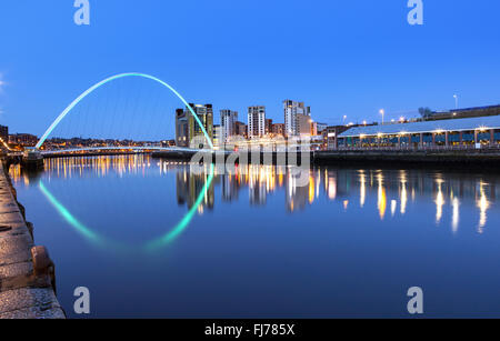 Millennium bridge over river Tyne in Newcastle Upon Tyne, England. Stock Photo