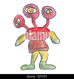 red alien cartoon watercolor isolated Stock Photo