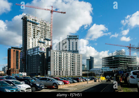 The 'One Greengate' apartments and '101 Embankment' office developments under construction, Greengate, Salford, Manchester, UK Stock Photo