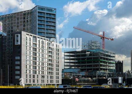 The 'One Greengate' apartments and '101 Embankment' office developments under construction, Greengate, Salford, Manchester, UK Stock Photo