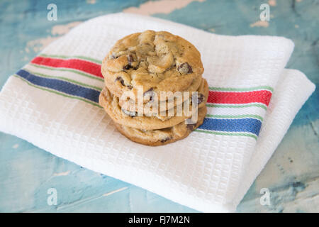 Stack of homemade chocolate chip cookies Stock Photo