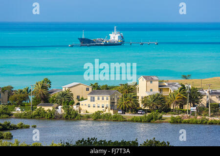 Berthed oil tanker at a terminal in Dickenson Bay, north Antigua, Antigua and Barbuda, West Indies Stock Photo