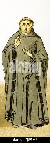 The figure pictured here is a Benedictine monk from the years A.D. 700 to 800. The Benedictine order is a Catholic monastic order founded in the 6th century. It is noted for liturgical worship and for scholarly activities. Stock Photo