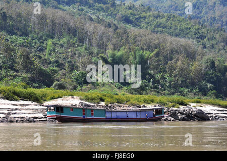 Slowboat, Mekong river, Laos Stock Photo