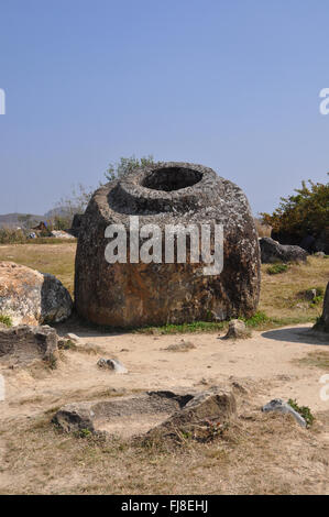 Plain of Jars : monoliths made of stone, Xieng Khuang Province, Laos, Southeast Asia Stock Photo