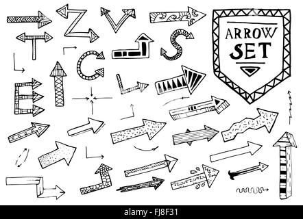 Hand drawn arrow icons set on white background. Vector Illustration. Education or business concept. Stock Vector