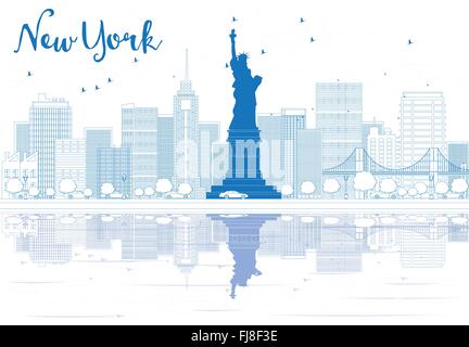 Outline New York city skyline with skyscrapers. Vector illustration ...