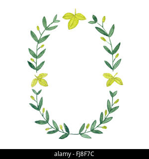 Watercolor olive wreath. Isolated illustration on white background. Organic and natural concept. Stock Photo