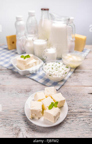 Butter and various dairy products in background Stock Photo