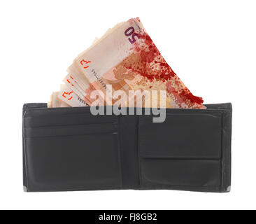 Fifty euro banknotes, isolated on white, close-up, blood Stock Photo