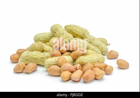 Dried peanuts  in closeup on white background. Stock Photo