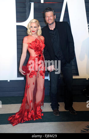 Gwen Stefani and Blake Shelton attending the 2016 Vanity Fair Oscar Party Hosted By Graydon Carter at Wallis Annenberg Center for the Performing Arts on February 28, 2016 in Beverly Hills, California. Stock Photo