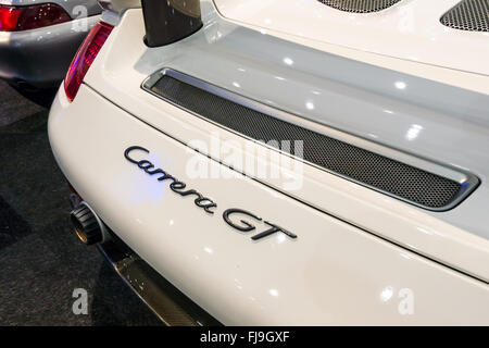 Fragment of a supercar Porsche Carrera GT, 2005. Stock Photo