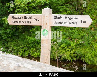 Signpost on the Llangollen Canal in Denbighshire Wales UK Stock Photo