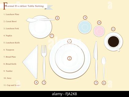 Formal Dinner, Business Dinner or Formal Breakfast Place Setting Preparing for Special Occasions. Stock Vector