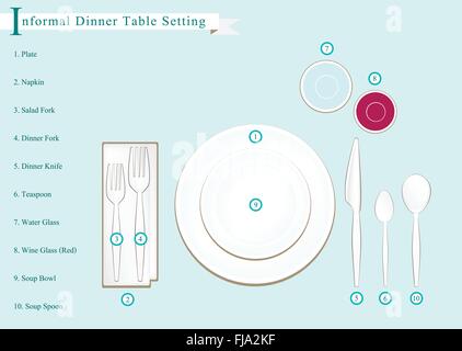 Formal Dinner, Business Dinner or Formal Dinner Place Setting Preparing for Special Occasions. Stock Vector