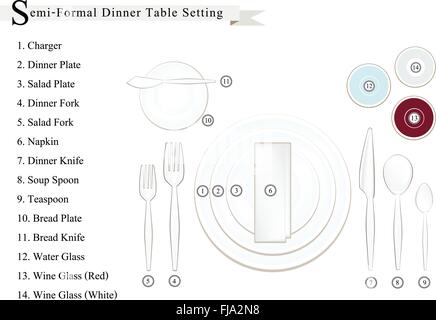Formal Dinner, Business Dinner or Semi-Formal Dinner Place Setting Preparing for Special Occasions. Stock Vector