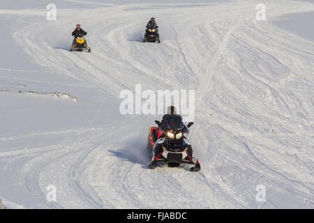 Snowmobile is the best transportation  in Longyearbyen, Spitsbergen (Svalbard). Norway Stock Photo