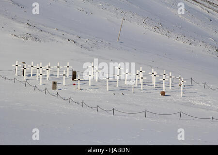 Old cemetery in Longyearbyen, Spitsbergen (Svalbard). Norway. Now it is forbidden to bury people. Stock Photo