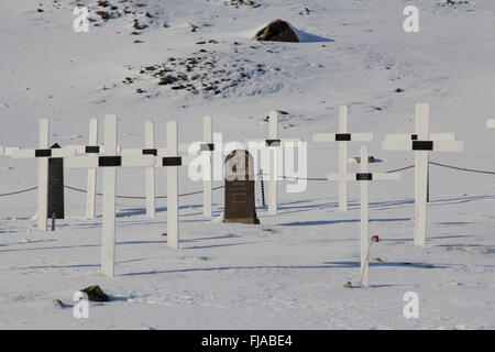 Old cemetery in Longyearbyen, Spitsbergen (Svalbard). Now it is forbidden to bury people. Stock Photo