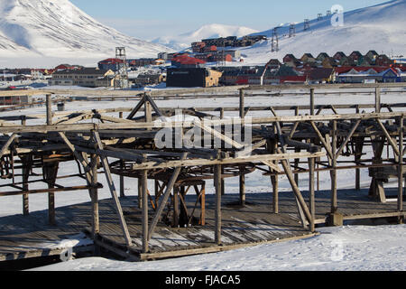 Mechanisms of old system to transport coal in Longyearbyen, Spitsbergen (Svalbard). Norway. Currently non-working. Stock Photo