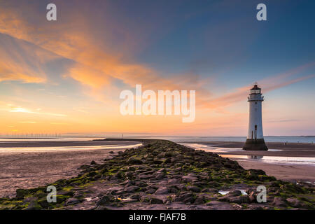 Perch Rock Lighthouse at sunset. Stock Photo