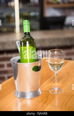 View of bottle of white wine Stock Photo