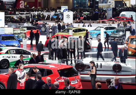 Geneva, Switzerland. 01st Mar, 2016. General view of the exhibition hall during the first media day of the Geneva International Motor Show in Geneva, Switzerland, 01 March 2016. The motor show will run from 03 to 13 March 2016. Photo: ULI DECK/dpa/Alamy Live News Stock Photo