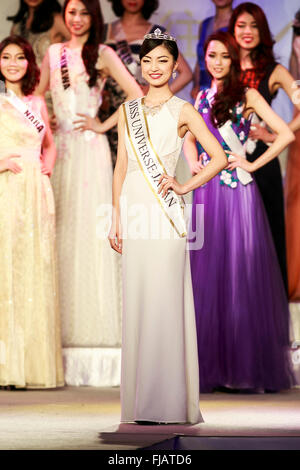 Tokyo, Japan. 1st March, 2016. Miss Universe Japan 2016 winner Sari Nakazawa poses during the Miss Universe Japan 2016 contest at Hotel Chinzanso Tokyo on March 1, 2016, Tokyo, Japan. The 23 year-old from Shiga Prefecture captured the crown and will represent Japan at the next Miss Universe international competition. © Rodrigo Reyes Marin/AFLO/Alamy Live News Stock Photo