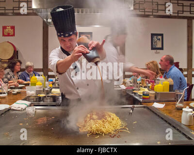 Japanese hibachi chef cooking Stock Photo