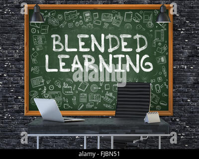 Blended Learning on Chalkboard in the Office. Stock Photo