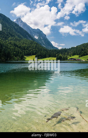 Ferchensee near Mittenwald, behind Wetterstein mountains, Werdenfelser Land, Upper Bavaria, Bavaria, Germany Stock Photo
