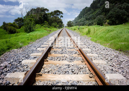 Railroad tracks, South Island, New Zealand Stock Photo