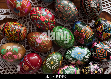traditional easter eggs on wooden table Stock Photo