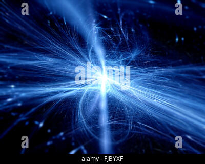 Blue glow rays in space, abstract background Stock Photo