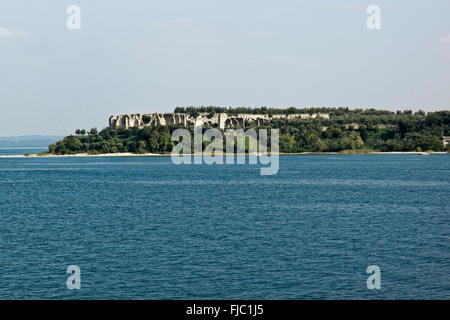 Roman ruins Grotte di Catullo, Sirmione, Lake Garda, Lombardy, Italy Peninsula Stock Photo