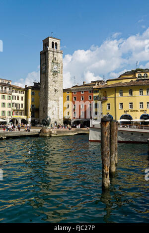 Hafen, Uhrturm, Riva del Garda, Gardasee, Trentino, Italien | harbour, clock tower, Riva del Garda, Lake Garda, Trentino, Italy Stock Photo